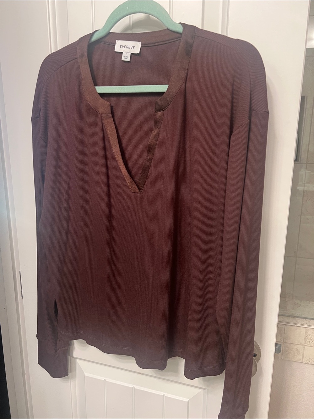 Evereve Long-Sleeve V-Neck Top in Chocolate Brown